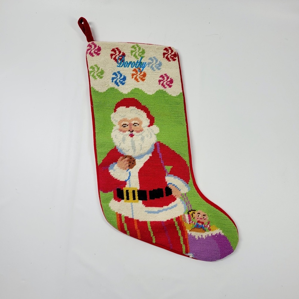 GlitterVille‎ Personalized Wool Needlepoint Santa Christmas Stocking "Dorothy"